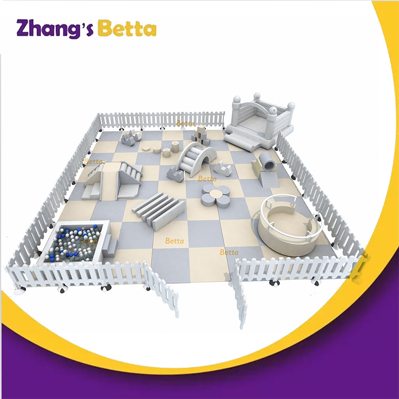 Bettaplay indoor white soft play equipment set for kids with EVA mat and fence