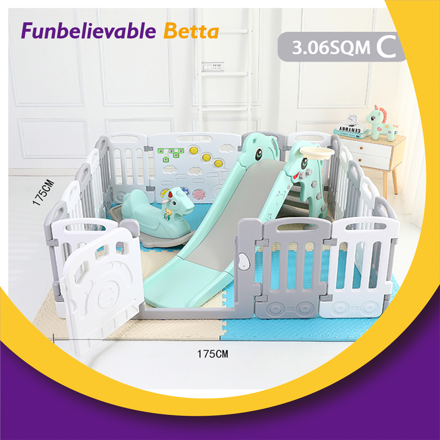 Bettaplay baby fence with gate safety fence plastic kids soft play fence large baby playpen